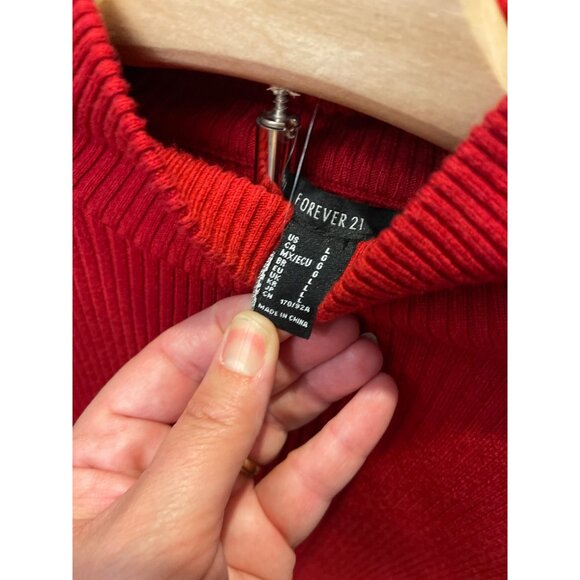 Forever 21 Red Ribbed Turtleneck Sweater Long Sleeve Lightweight Knit L - Picture 6 of 8